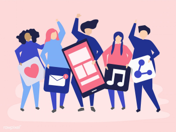 Characters of people holding social networkin.. | Free stock vector - 455783 Characters of people holding social networkin.. | Free stock vector - 455783
