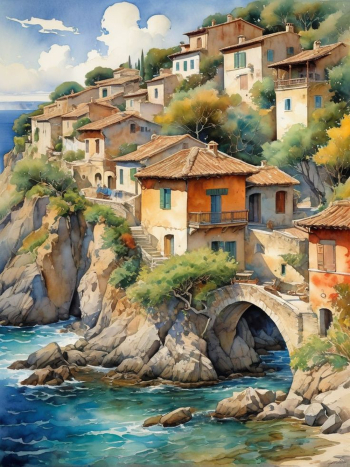 Charming Coastal Village on Rocky Shore Charming Coastal Village on Rocky Shore