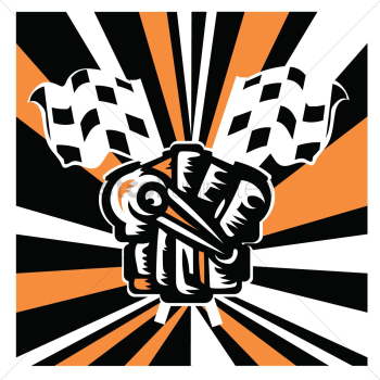 Checkered flags with car engine Checkered flags with car engine