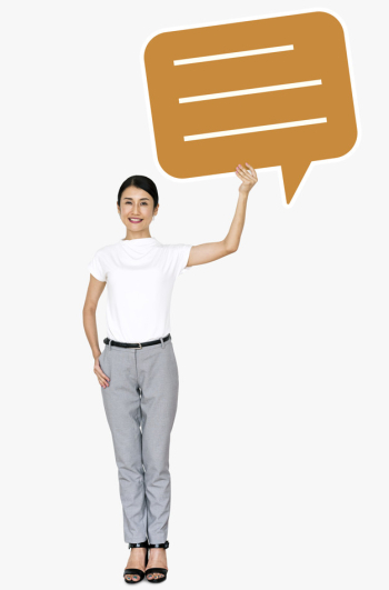 Cheerful asian woman holding a speech bubble symbol Free Psd Cheerful asian woman holding a speech bubble symbol Free Psd
