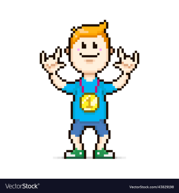 cheerful character with golden medal cheerful character with golden medal