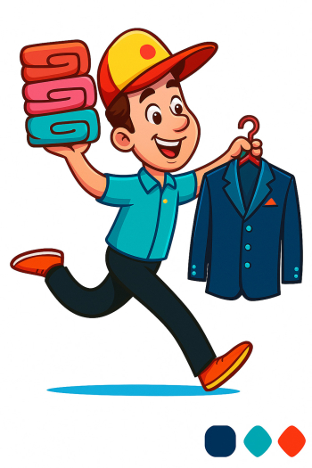 Cheerful Laundry Worker with Clothes Cheerful Laundry Worker with Clothes
