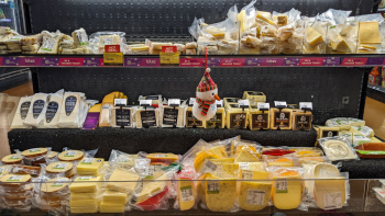 Cheese on supermarket shelves Cheese on supermarket shelves