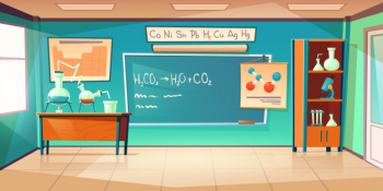 Chemistry cabinet, classroom laboratory interior Free Vector