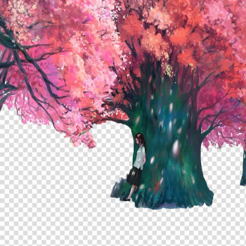 Cherry blossom Comics Illustration, Romantic hand-painted cherry trees buckle free material transparent background PNG clipart