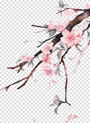 Cherry blossoms illustration, Watercolor painting Landscape Art China, painting transparent background PNG clipart