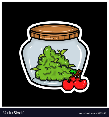 cherry fruit flavor with cartoon mascot of weed