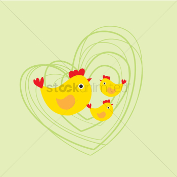 Chicken and chicks with heart shape Chicken and chicks with heart shape
