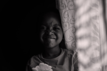 Child Beside Curtain Child Beside Curtain