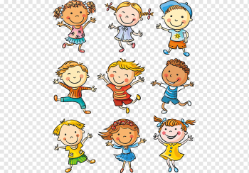 Child Cartoon Drawing Illustration, Nine children cartoon illustration material, cartoon Character, face, text png