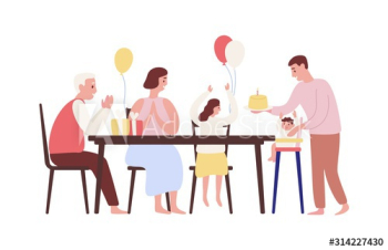 Child first birthday celebration flat vector illustration Child first birthday celebration flat vector illustration