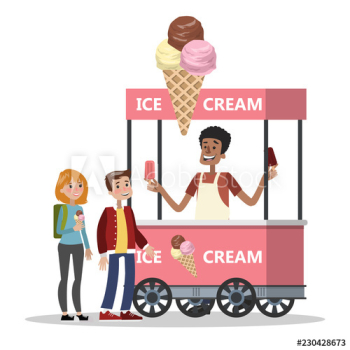 Children buy ice cream from the cart Children buy ice cream from the cart
