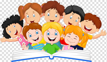 Children illustration, Book Reading Illustration, A group of children transparent background PNG clipart