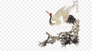 China Chinese painting Qigong Printmaking Traditional Chinese medicine - Red - crowned crane flying ink painting 
