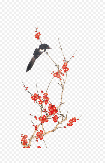 China Ink wash painting - Chinese style -painted red plum 