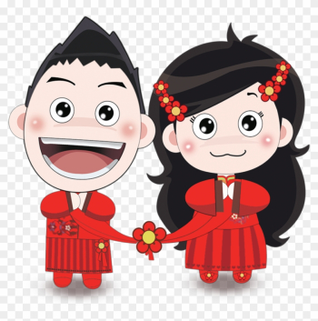 Chinese Marriage Wedding Cartoon Bride - Chinese Cartoon Wedding Transparent