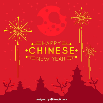 Chinese new year background with city silhouette