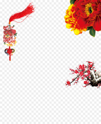 Chinese New Year Greeting card New Year card E-card - Chinese knot,peony,Plum flower 