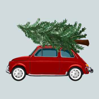 Christmas car, tree hauling on roof | Free Photo Illustration - rawpixel