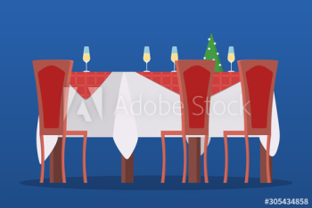 Christmas cozy dining room interior with holiday table Christmas cozy dining room interior with holiday table