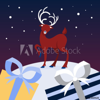 Christmas deer decoration on the table with gifts