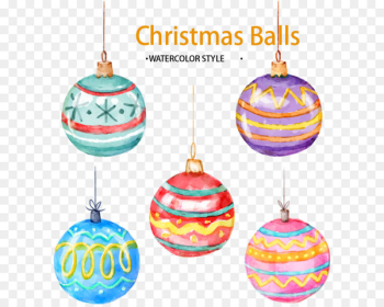 Christmas ornament Watercolor painting Ball - Christmas balls five 