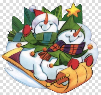 Christmas s, two snowman riding sled illustration transparent background PNG clipart Christmas s, two snowman riding sled illustration transparent background PNG clipart