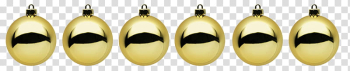 Christmas, six gold baubles transparent background PNG clipart