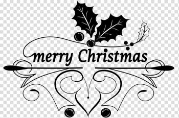 Christmas text , black and white leaf illustration transparent background PNG clipart
