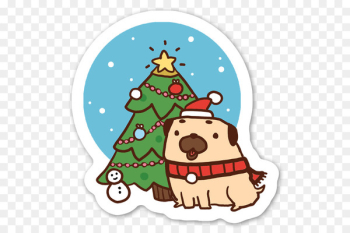Christmas tree Christmas Day Pug Sticker Yule - christmas tree 