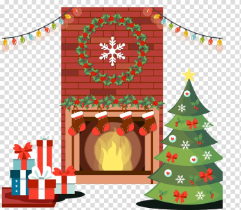 Christmas tree, Christmas house transparent background PNG clipart