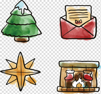 Christmas tree Envelope Watercolor painting, Christmas tree and envelopes transparent background PNG clipart