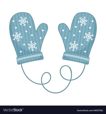 christmas winter blue mittens with snowflakes