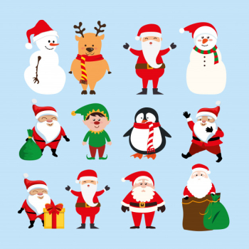 Christmas with santa claus and characters set Free Vector Christmas with santa claus and characters set Free Vector