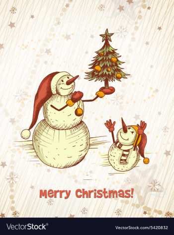 Christmas with snow man and christmas tree vector image Christmas with snow man and christmas tree vector image