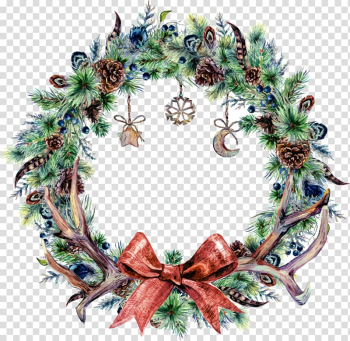 Christmas Wreath Watercolor painting, blue wreath transparent background PNG clipart Christmas Wreath Watercolor painting, blue wreath transparent background PNG clipart