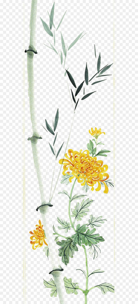 Chrysanthemum Bamboo Chinese painting Leaf - Bamboo leaves and chrysanthemums 