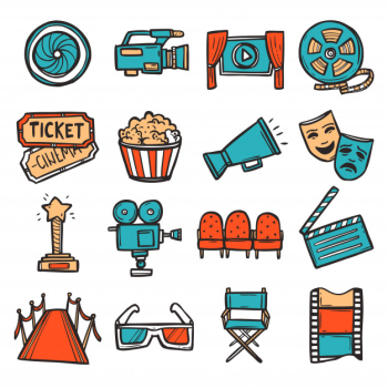 Cinema icons set color Free Vector Cinema icons set color Free Vector