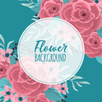 Circle flower border  pink flowers at mint green background Free Vector