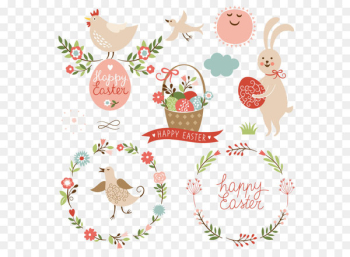 Circular frame illustration birds and rabbits Circular frame illustration birds and rabbits