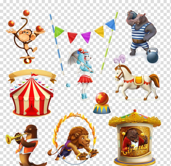 Circus animal lot, Circus Cartoon Illustration, Circus animal transparent background PNG clipart
