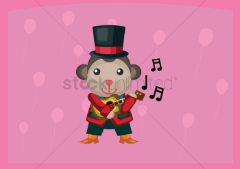 Circus monkey playing music with a guitar