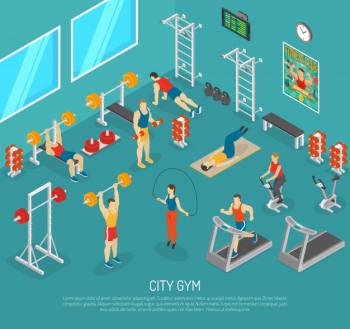 City fitness gym center isometric poster City fitness gym center isometric poster