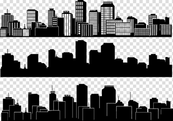 City illustration collage, City Silhouette Skyline Building, Black and white city silhouette transparent background PNG clipart