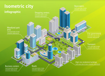 City infrastructure isometric infographics Free Vector City infrastructure isometric infographics Free Vector