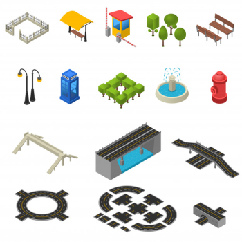 City isometric icons set Free Vector City isometric icons set Free Vector