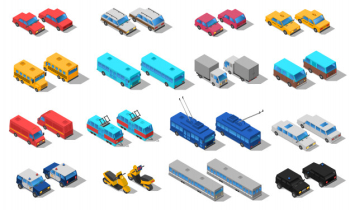 City transport isometric icons set City transport isometric icons set