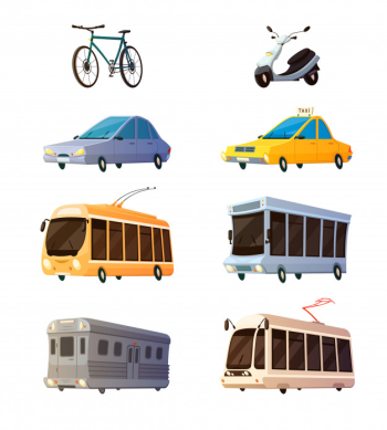 City transport retro cartoon icons set City transport retro cartoon icons set