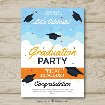 Classic graduation invitation template with flat design