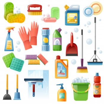 Cleaning supplies tools flat icons set Free Vector Cleaning supplies tools flat icons set Free Vector
